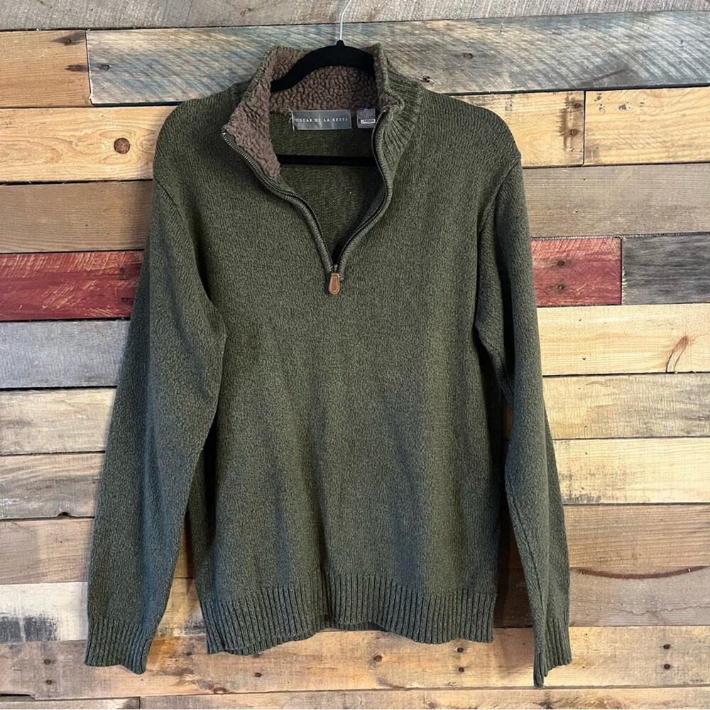 Oscar De La Renta Olive Green 1/4 Zip Sweater Size Medium